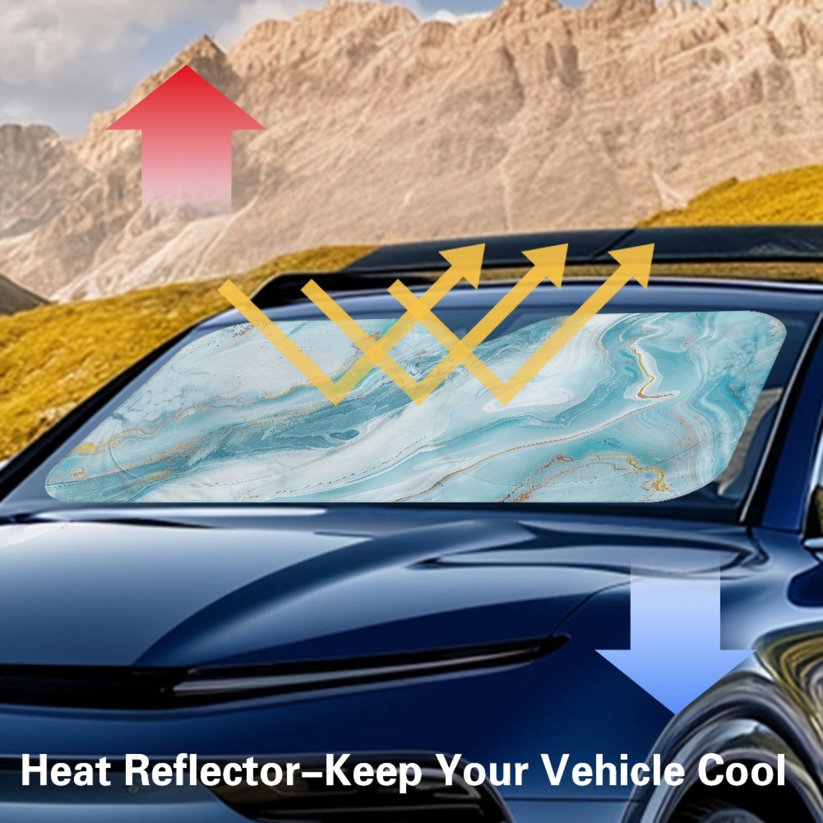 Jeiento Blue Marble Print Automotive Windshield Sunshades Easy to Install Folding Car Sun Shade for Front Window Sun Shade for UV Protection Car Interior Accessories for Sun Heat