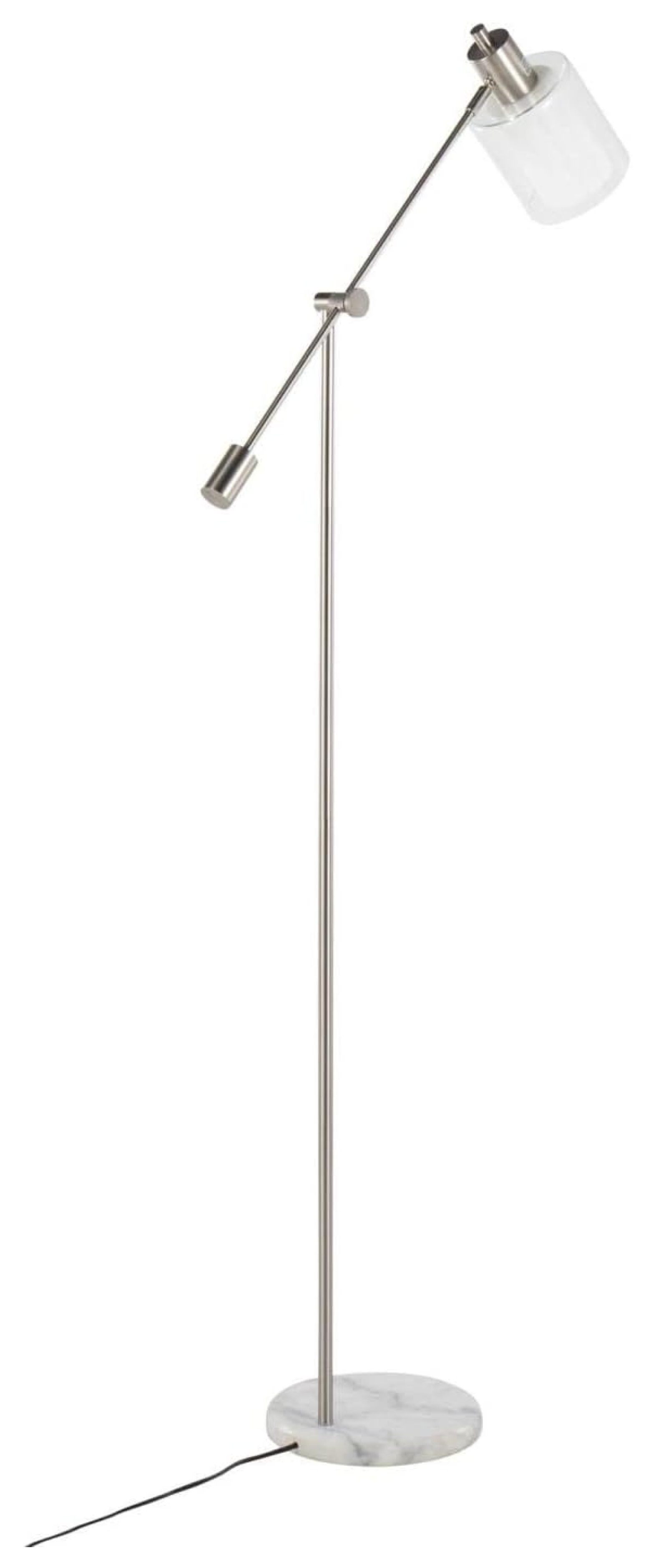 Marcel Floor Lamp, Floor Lamps for Living Room, Floor Lamp for Bedroom, Standing Lamp, Tall Lamp, Living Room Lamp, Bedroom Lamp, Corner Lamp White Marble, Nickel Metal, Frosted Glass, Clear Glass