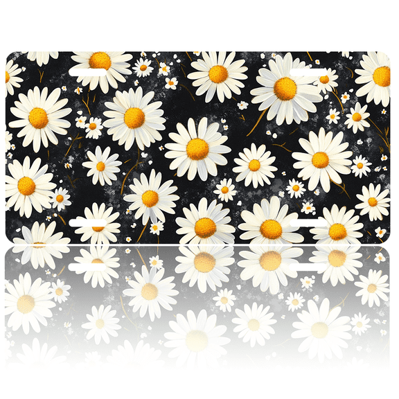 1 Pcs 2D Flat License Plate Covers & Frames, Daisies For Decorative Front, Waterproof For Decoration Aluminum License Plate Covers & Frames Cover For Men Women, 12" X 6"