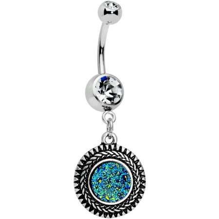 - Body Candy 316L Steel Navel Ring Piercing Clear Accent Blue Inlay Circular Dangle Belly Button Ring 3/8”