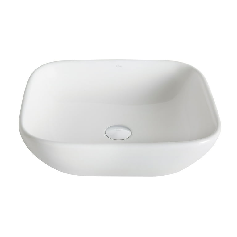 KRAUS Elavo Soft Square Ceramic Vessel Bathroom Sink in White KRAUS Elavo Soft Square Ceramic Vessel Bathroom Sink in White