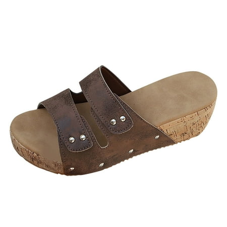 

Krdevn Women s Summer Fashion Open Toed Leather Platform Wedge Sandals Outdoor Casual Comfortable Beach Slippers Brown 8