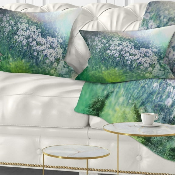 Designart Mountain Plain with Little Flowers - Flower Throw Pillow - 12x20