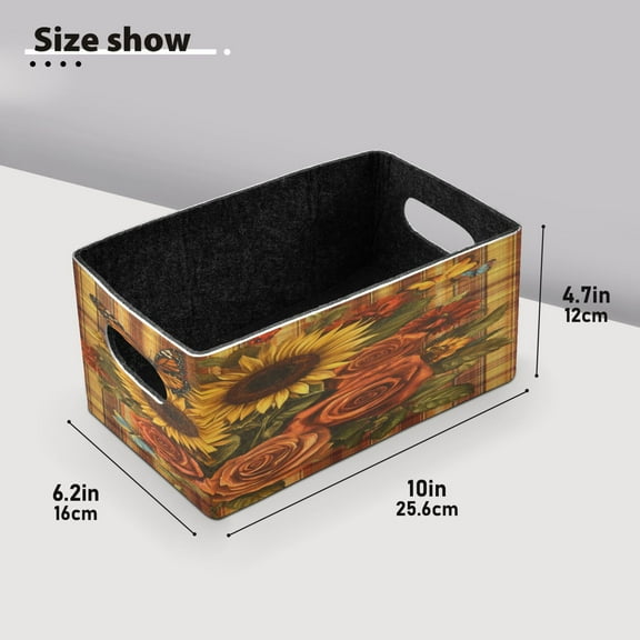 BZSMCE Shelf Baskets Sunflowers Roses and Butterflies Pattern Storage Cube Bins 10.1*6.3*4.7in Set of 2