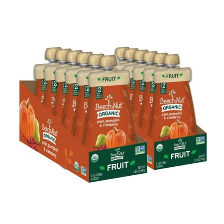 Beech-Nut Organic Stage 2 Pear, Pumpkin & Cranberry Baby Food, 2 – 6 pk Sleeve (Pack of 12)