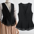 thumbnail image 3 of VIWORLD The Garden Party Vest: Women's Sleeveless V-Neck Blazer with Ruffled Lace Hem for Elegant Spring Layering Black，2XL, 3 of 4