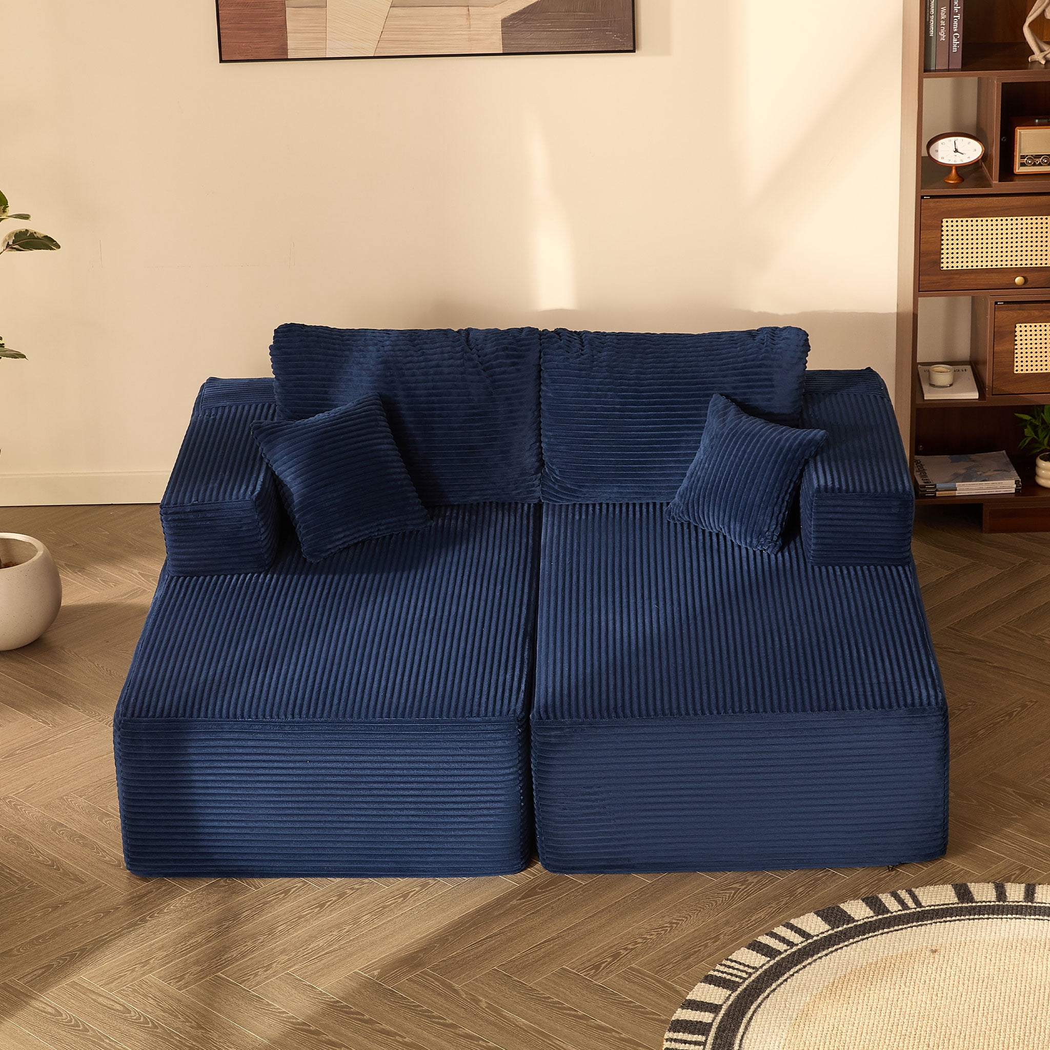 LAKPS Boneless Chaise Lounge Sleeper Chair, Corduroy Reading Chair, Blue