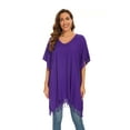 thumbnail image 3 of Beautybatik Purple Women Solid Tunic Blouse Kaftan V Loose Sleeve Top Plus Size 2X, 3 of 6
