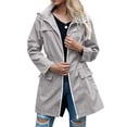 thumbnail image 2 of Women Waterproof Light-Weight Rain Jacket Active Outdoor Hooded Long Sleeves Raincoat with Zipper Grey XXL, 2 of 8