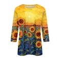 thumbnail image 5 of Titcea T Shirts for Women 3/4 Length Sleeve Sunflower Printed Round Neck T Shirts Hawaiian Beach Holiday Summer Casual Tops, Gifts for Mom/Her, 5 of 5