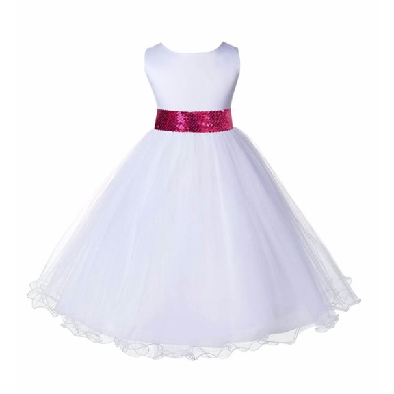 Ekidsbridal White Tulle Rattail Edge Sequin Sash Flower Girl Dress Communion Wedding Baptism Junior Pageant Christening Evening Gown 829mh M