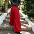 thumbnail image 3 of Yungyresw Womens Baggy Harem Pants Solid Color Wide Leg High Smocked Waist Flowy Pants For Women Summer Beach Lounge Casual Trousers Red XL, 3 of 5