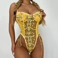 thumbnail image 3 of Zuwimk Lingerie For Women Bodysuits, Bodysuit for Women Plunge Deep V Neck Twist Knot Front Slim Fit Short Sleeve Long Sleeve T Shirts Tops Jumpsuit Yellow,S, 3 of 5