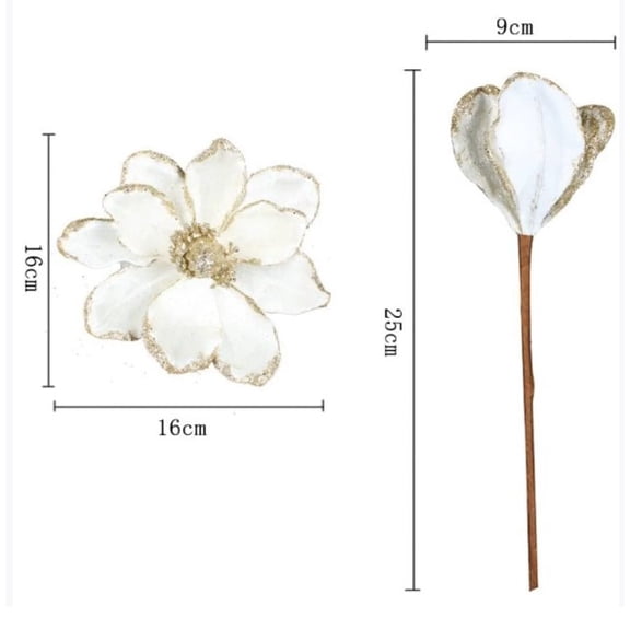 Historyli 20Pcs Velvet Glitter Magnolia Flowers for Christmas Tree Decorations, Sparkling Poinsettia Ornaments, White