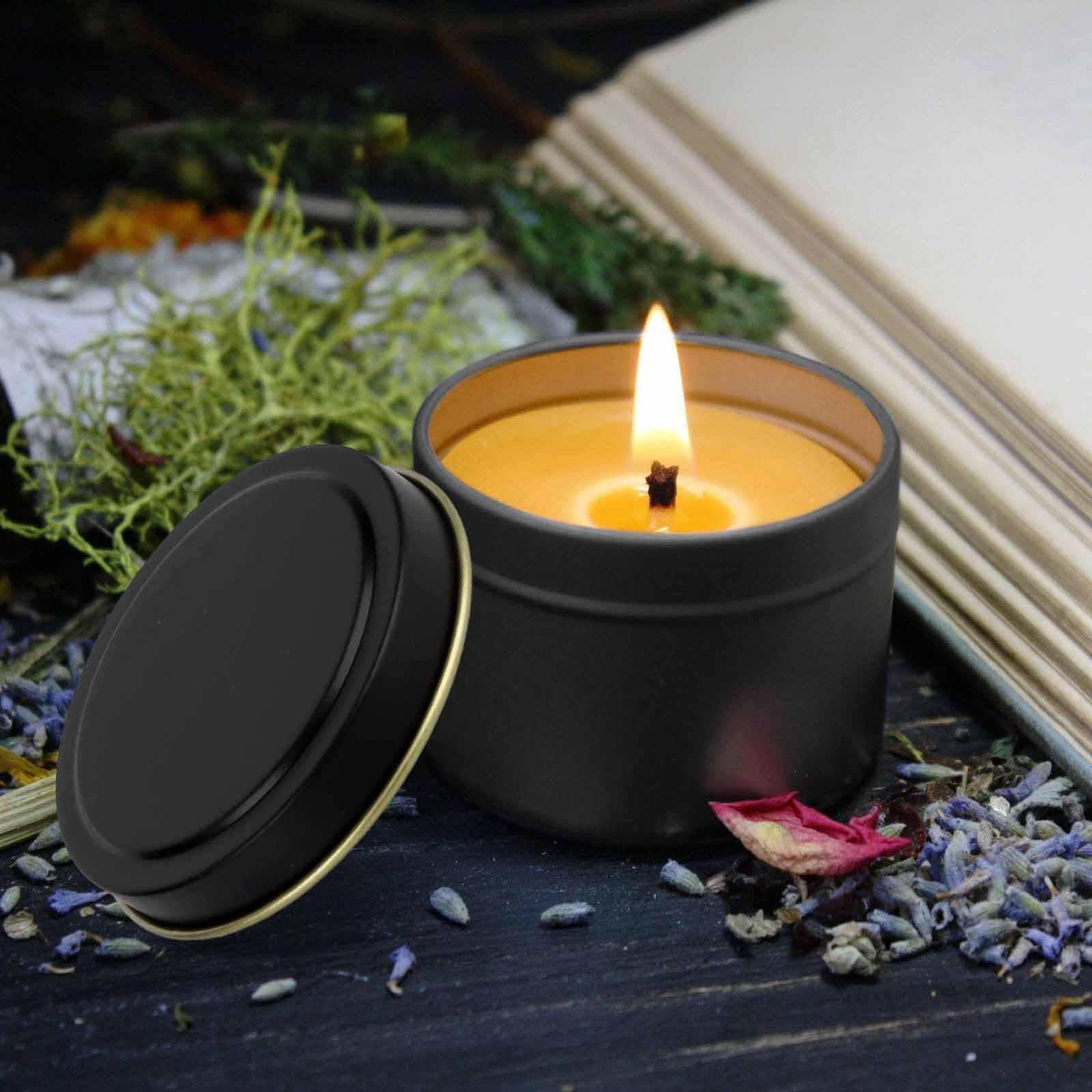 24PCS Candle Jars for Making Candles Metal Round Candle Tins with Lids 4 oz, Black Candle Containers