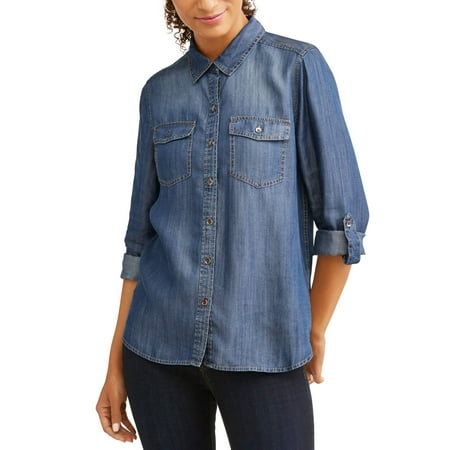 EV1 from Ellen DeGeneres woven denim shirt womens
