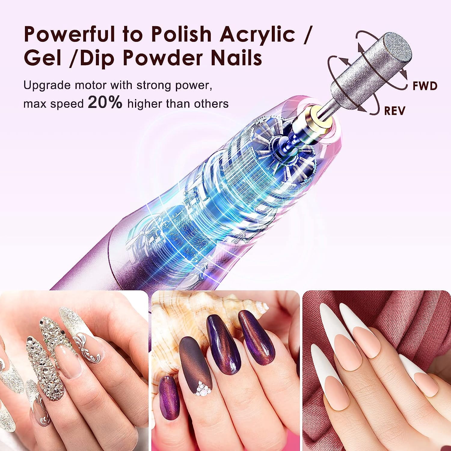 C20 Cordless Nail Drill Electric File: Professional for Acrylic Gel Dip Powder Nails Portable Nail Drill Machine Kit for Manicure Pedicure Nail Set with Everything Rechargeable Lightweight