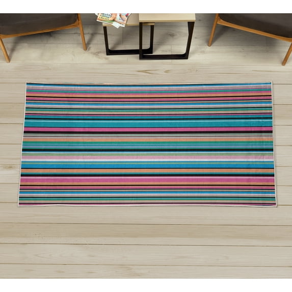 Abstract Decorative Rug, Barcode Lines Like Stripes Vertical Pattern Funky Modern Tile Illustration, Quality Carpet for Bedroom Dorm and Living Room, 6 Sizes, Persian Orange, by Ambesonne