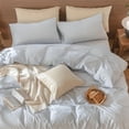thumbnail image 4 of MooMee Striped Pillowcases 100% Washed Cotton Linen Like Textured Envelope Closure Set of 2 (Cornflower Blue& White Pinstripes, Standard）, 4 of 5