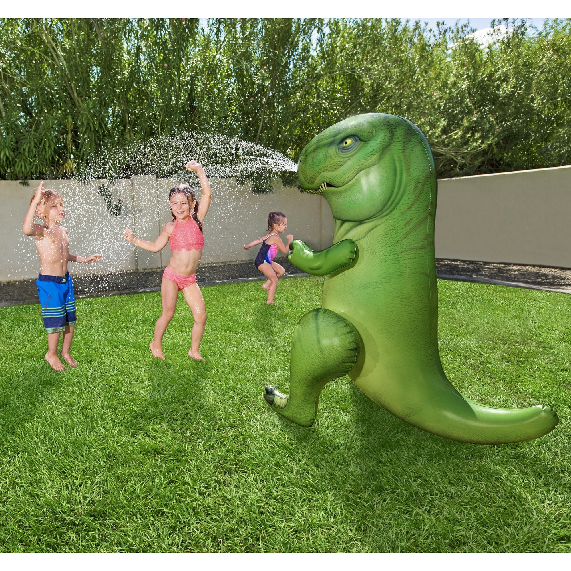 H2OGO! Inflatable Dinomite Sprinkler - Green Dinosaur, T-Rex Snout-Head Sprays Water, Outdoor & Backyard Toy Play, Hose Attaching, Toddlers & Kids 2+