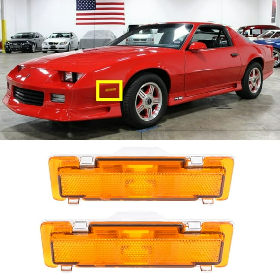 Kojem Pair Front Side Marker Light for 1982-1992 Chevy Chevrolet Camaro Pontiac Firebird Replacement for GM2550118 GM2551110 Marker Lamp Driver&Passenger Side - Yellow Lens