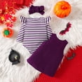 thumbnail image 4 of Xyant My First Halloween Baby Girl Outfit Pumpkin Ruffle Long Sleeve Romper Overall Dress Headband Set Cute Fall Winter Baby Clothes Girl (Purple,6-9 Months), 4 of 7
