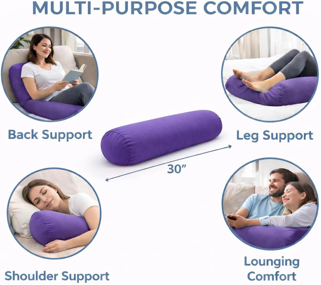 Mushy Pillows Compact Body Pillow – Moldable Microbead Support for Side Sleepers, 30" x 8"
