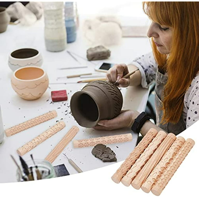 5 Styles 6 Inch Wooden Handle Clay Texture Roller Modeling Pattern