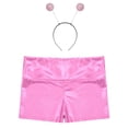 thumbnail image 4 of Aislor Girls Shiny Metallic Alien Shorts with Hair Hoop Kids Festival Party High Waist Dance Bottoms Pink 14, 4 of 7