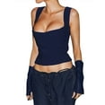 thumbnail image 2 of VISgogo, blusas cortas de verano para mujer, blusas cortas de color liso de corte bajo con tirantes anchos, chaleco delgado para fiesta/bar/club con ombligo para mujer VISgogo  moda, 2 of 9