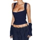 thumbnail image 2 of VISgogo, blusas cortas de verano para mujer, blusas cortas de color liso de corte bajo con tirantes anchos, chaleco delgado para fiesta/bar/club con ombligo para mujer VISgogo  moda, 2 of 9