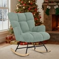 thumbnail image 3 of Nursery Rocking Chair, Upholstered Glider Rocker with High Backrest, Comfortable Stylish Accent Armchair with Padded Seat, Green, 3 of 9