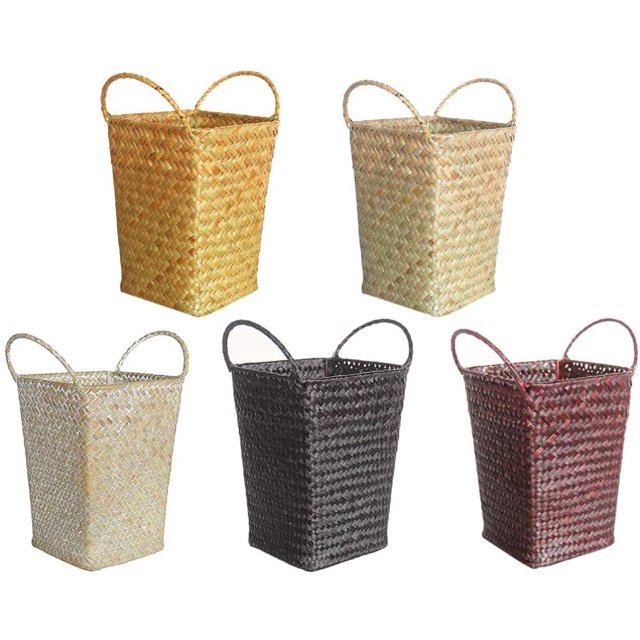 CPDD Vase en Osier Petit Vase à Fleurs Tissé Panier Pot Peut Haut Rotin Vase Panier à Fleurs avec Poignée Pays Rustique Vase à Fleurs Récipient Table Pièce Maîtresse pour la Décoration de la Maison Noir
