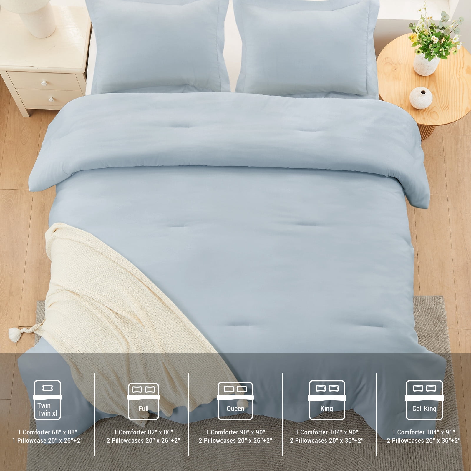 Hitime Ultra Soft Beige King Size Comforter Set 3 Pieces Gentle Down Alternative Bedding 1 Lightweight Comforter and 2 Pillowcases