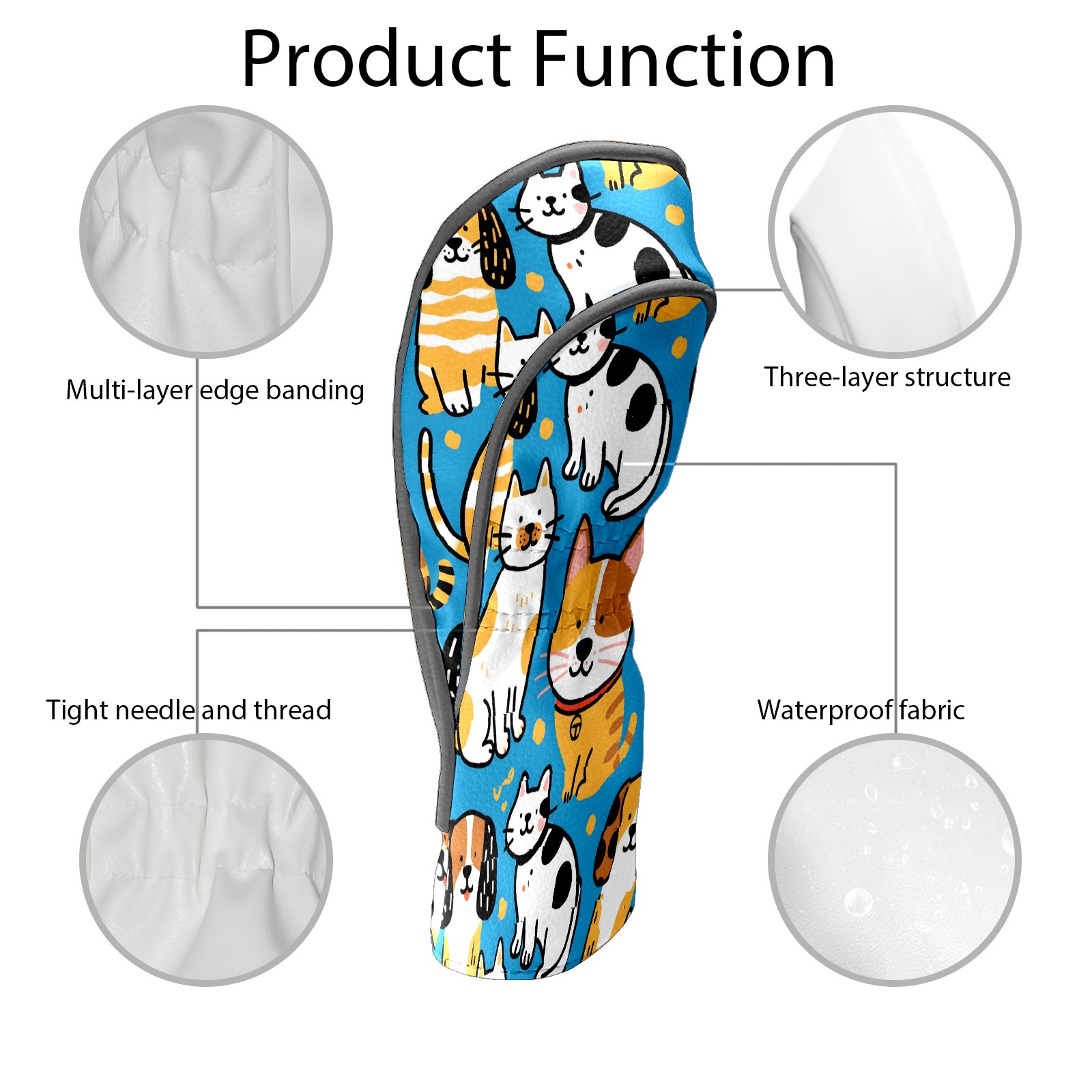 Golf Club Covers, Blue Pets Premium PU Leather Driver Hybrid Putter Head Covers with Velvet Lining, Waterproof Golf Gifts for Men Women
