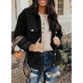 thumbnail image 3 of Asyoly Womens Corduroy Shacket Jackets Button Down Long Sleeve Solid Color Casual Lapel Coat Outwear With Pockets, 3 of 7