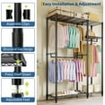 thumbnail image 3 of Heavy Duty Freestanding Garment Rack - 1630 lbs Capacity Clothes Organizer - 4 Hanging Rods & Adjustable Shelves - Portable Metal Wardrobe Closet System  - 3 Combinations (2x3x2 Floors), 3 of 7