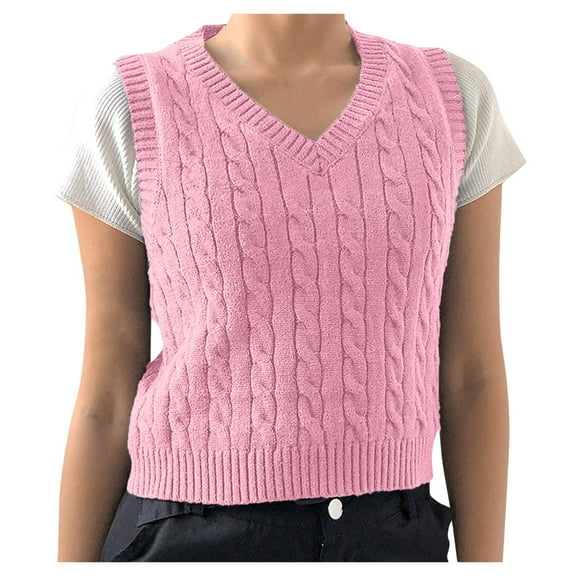 Ruimatai Women's Knitted Vest Sleeveless V-Neck Cropped Pullover Sweater Casual Stretchy Lightweight Comfortable Work Uniform Top