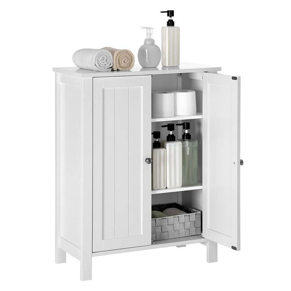 Bathroom Storage Cabinet with Double Doors, SYNGAR Wooden Floor Side Cabinet, Free-Standing Organizer with Adjustable Shelves, Modern Home Furniture, 23.62 x 11.81 x 31.5 inch(White), D5350