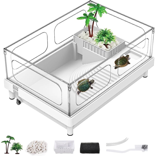 Turtle Tank Moon Orange - Acuario con tortugas pequeñas, acrílico, color blanco