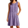thumbnail image 3 of Summer Boho Dresses For Women 2026 Sleeveless Fashion Embroidered Casual Loose Round Neck Tank Dress Purple Beach Vacation Dress Sun Dresses With Pockets, 3 of 7