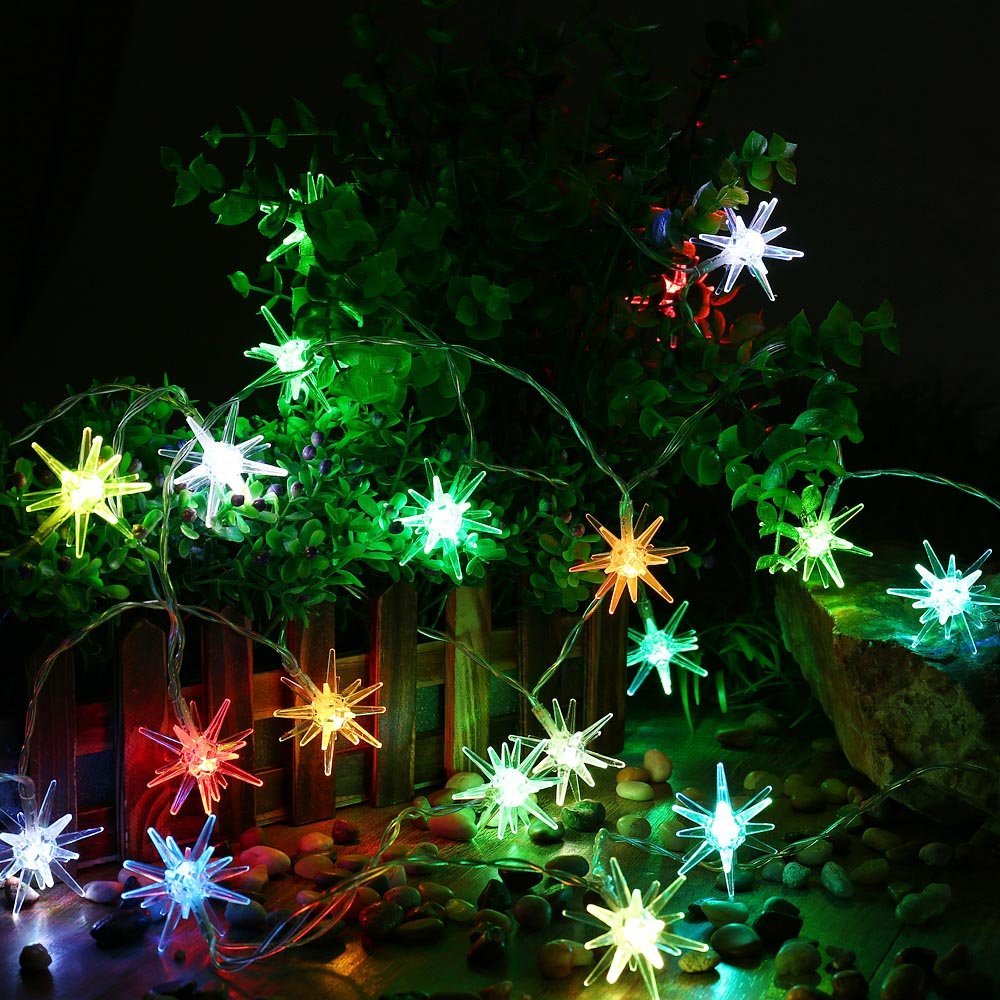 LUCKLED Crystal Stars Battery Operated String Lights, 20 LED Auto Time Fairy Decorative String