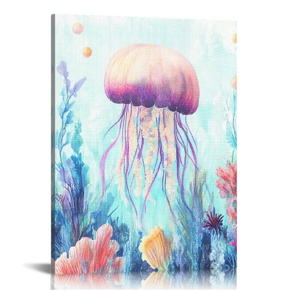GooTPa Watercolor Jellyfish Canvas Wall Art, Canvas Prints Wall Art for Living Room Bathroom Bedroom Office, Art Print Painting for Home Decorations - 12x16in