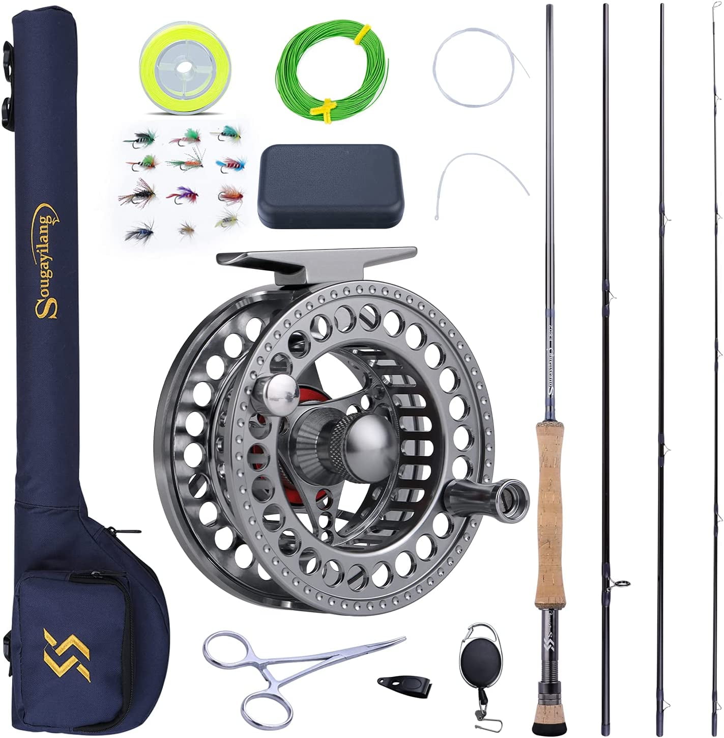 Sougayilang 4Pieces Lightweight Fly Fishing Rod and Aluminum Alloy Reel