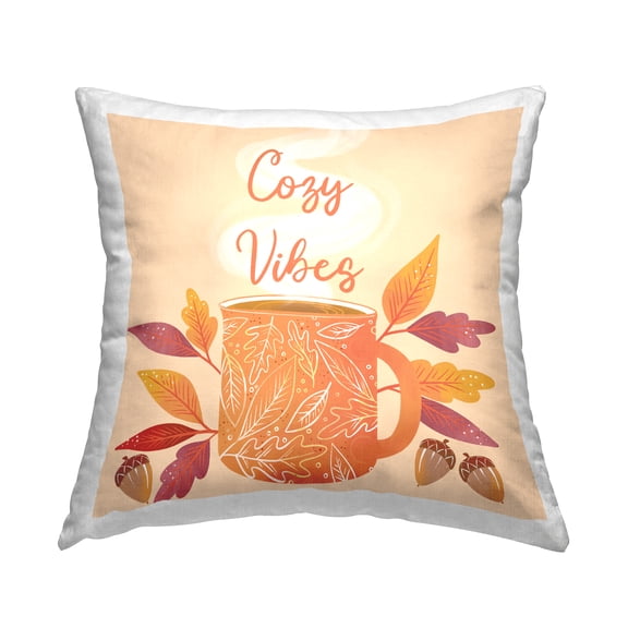 Stupell Industries Cozy Vibes Warm Autumn Coffee Botanicals Design by Dominika Godette Throw Pillow