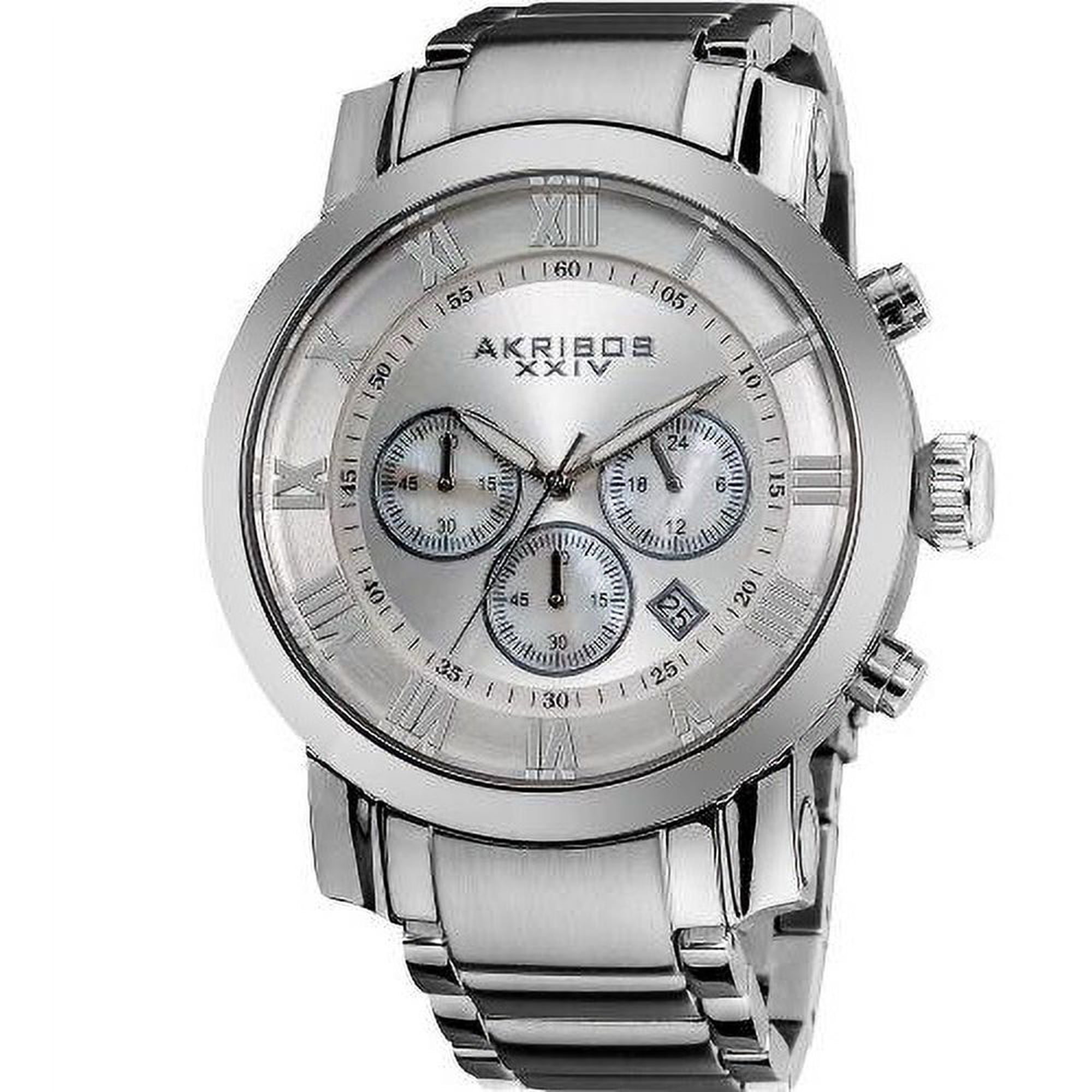 Men's Chronograph Roman Numeral Stainless Steel Silvertone Bracelet Watch - Silvertone