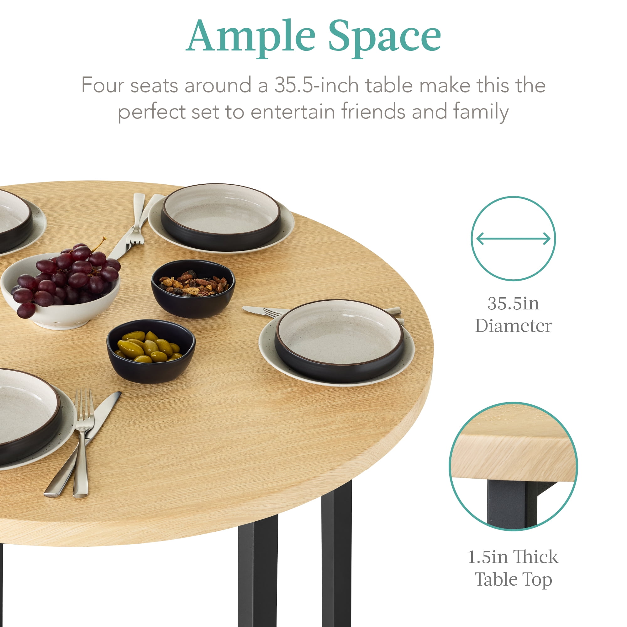 Best Choice Products 5-Piece Modern Round Counter Height Dining Set w/ 4 Chairs, 1.5in Thick Table - Natural