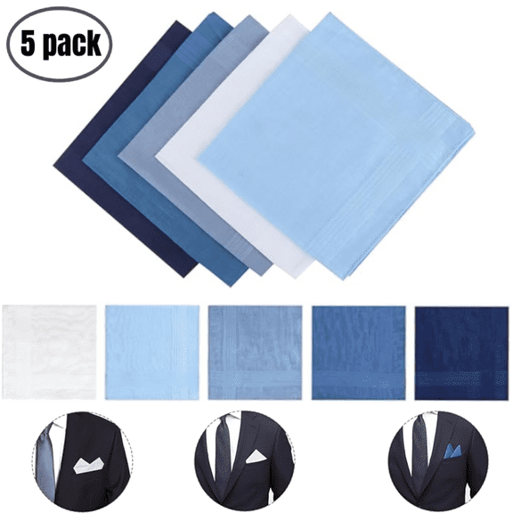 Men's Cotton Handkerchiefs 5 pcs 100% Pure Cotton Pocket Square Hankies/Pocket Handkerchiefs For Men 15.5 x 15.5 inch