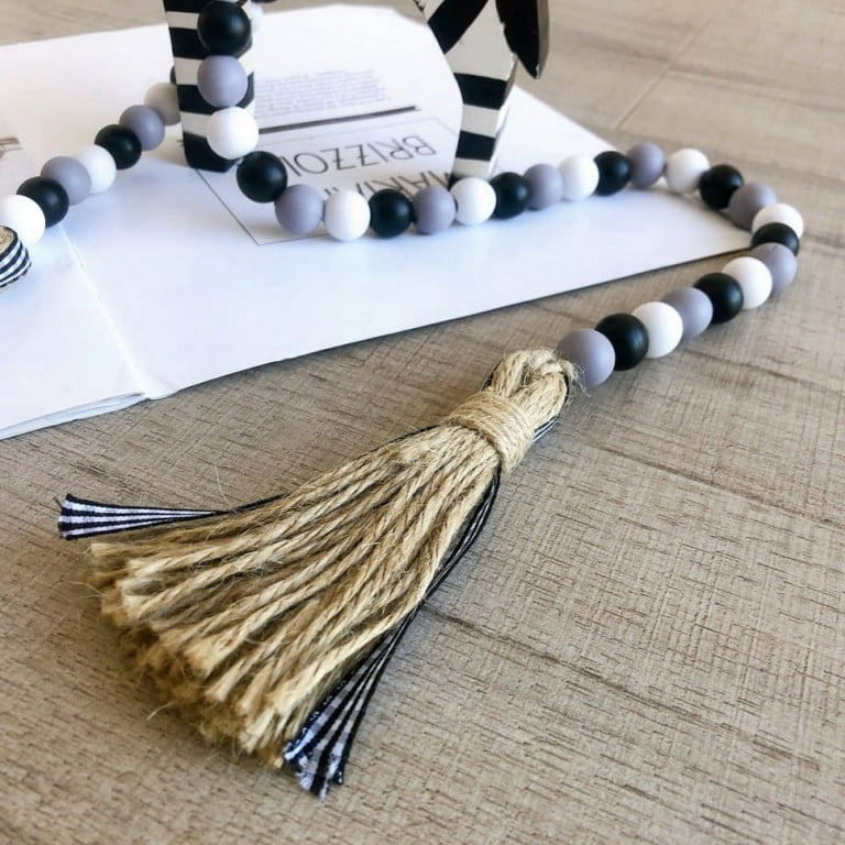 Wooden Bead Garland Farmhouse Rustic Country Tassle Prayer Beads Wall  Hanging Decorations 