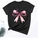 thumbnail image 4 of Xuyuer Valentine's Day Women's Graphic Cute Bow Tees Casual Print Round Neck T Shirt Summer Short Sleeve Trendy Tops Dressy Aesthetic T-Shirt Aesthetic Tee Tops Pink Bow Girly Tee, 4 of 6